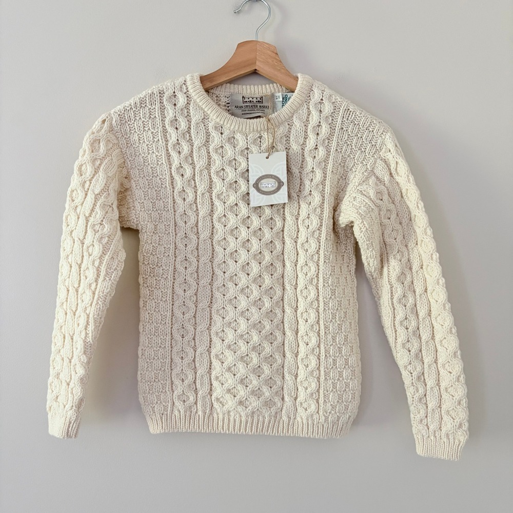 Aran Sweater Market Kids Sweater 6-7 Cream Cable Merino Wool Irish Fisherman